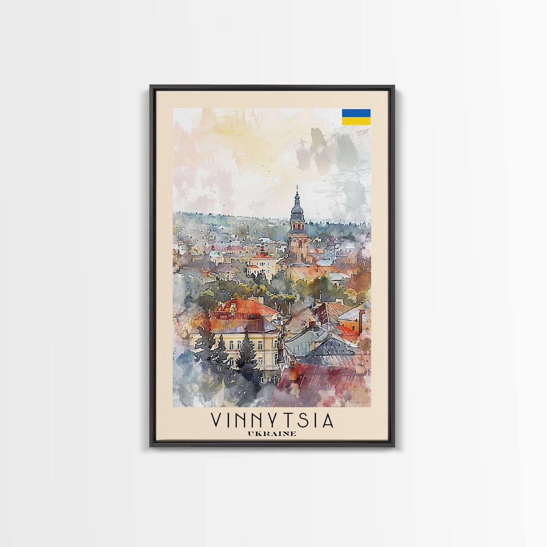 Vinnytsia Ukraine Travel Poster Framed Canvas Print, Watercolor Painting, Scenic Wall Art, Home Decor, Ukrainian Landscape, Classic Art