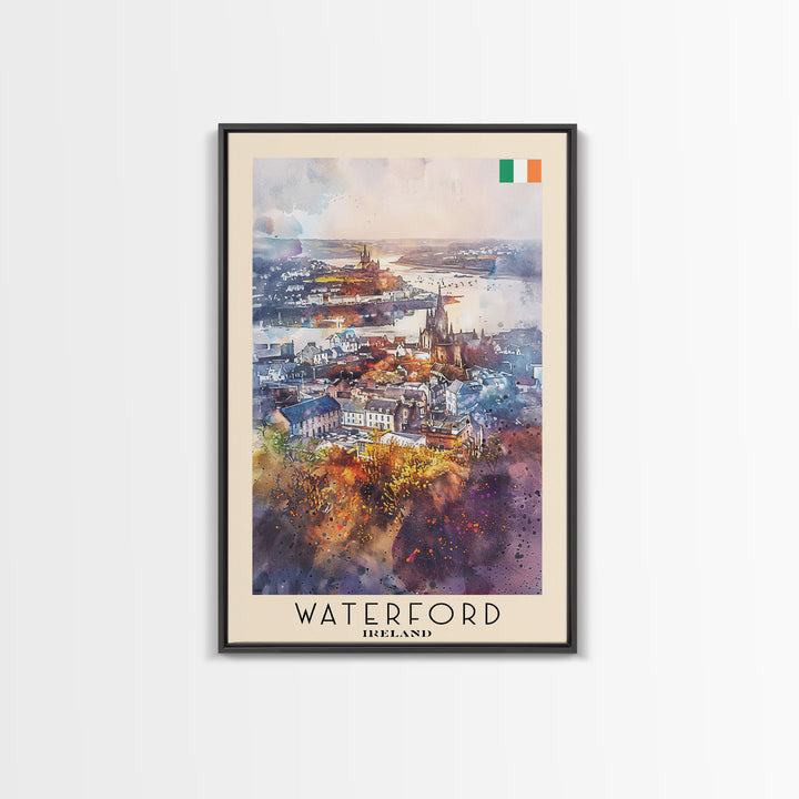 Waterford Ireland Travel Poster Framed Canvas Print, Watercolor Painting, Scenic Wall Art, Home Decor, Irish Landscape, Perfect Gift