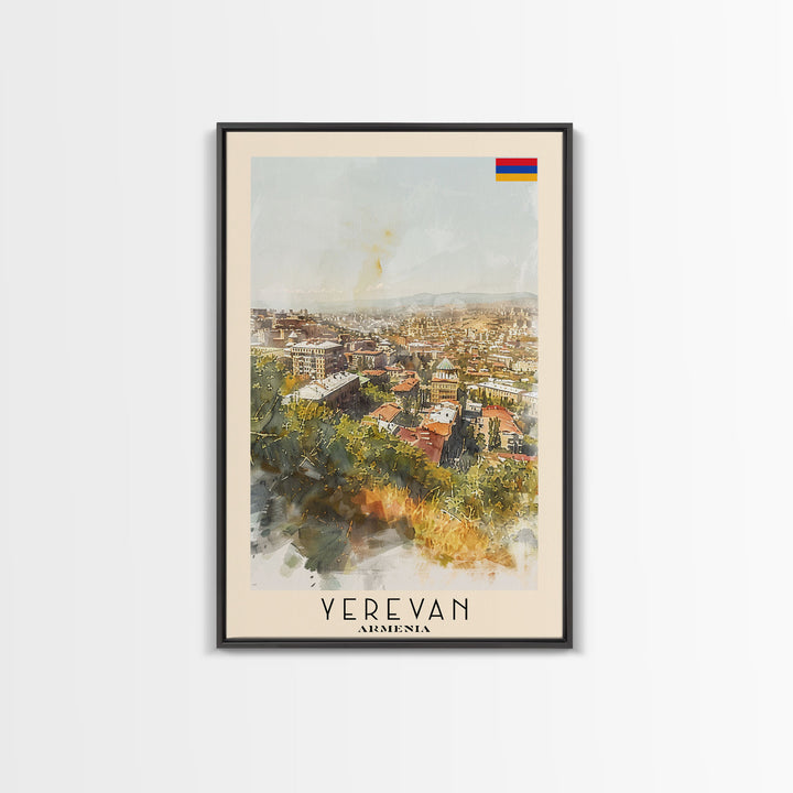 Yerevan Armenia Travel Poster Framed Canvas Print, Watercolor Painting, Scenic Wall Art, Home Decor, Armenian Landscape, Unique Gift