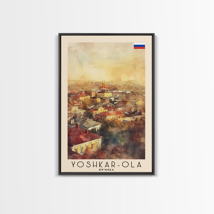 Yoshkar-Ola Russia Travel Poster Framed Canvas Print, Watercolor Painting, Urban Wall Art, Home Decor, Russian Cityscape, Gift for Her