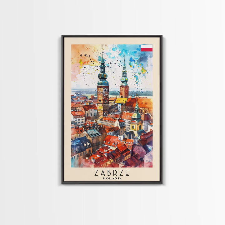 Zabrze Poland Travel Poster Framed Canvas Print, Watercolor Painting, Scenic Wall Art, Home Decor, Polish Landscape, Thoughtful Gift