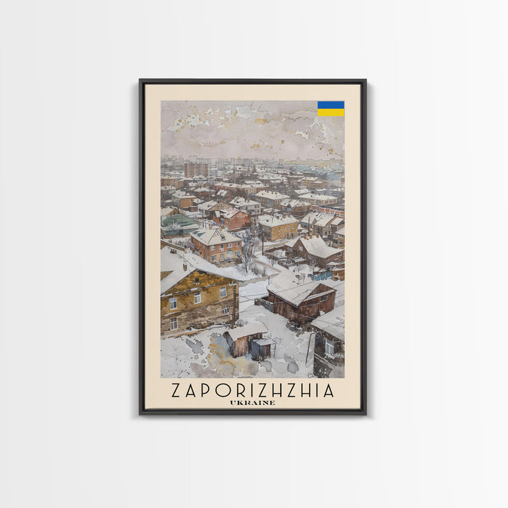 Zaporizhzhia Ukraine Travel Poster Framed Canvas Print, Watercolor Painting, Scenic Wall Art, Home Decor, Ukrainian Landscape, Special Gift