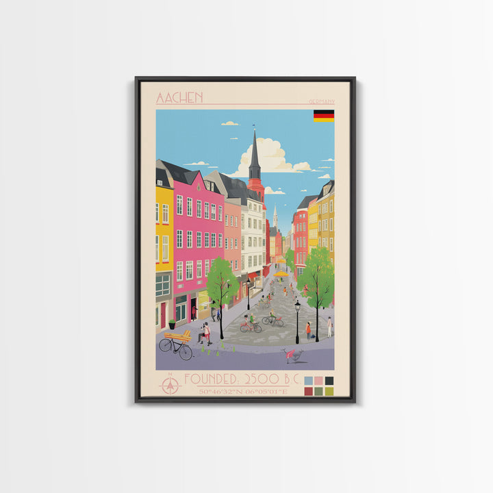 Aalborg Denmark Travel Poster Framed Canvas Print, Midcentury Modern Art, Pop Art Decor, Wall Art, Vacation Gift, Living Room Decoration, Scenic Print