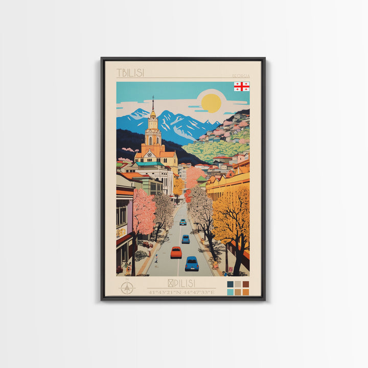 Tbilisi Georgia Travel Poster Framed Canvas Print, Midcentury Modern Art, Pop Art Wall Decor, Living Room Art, Home Decoration