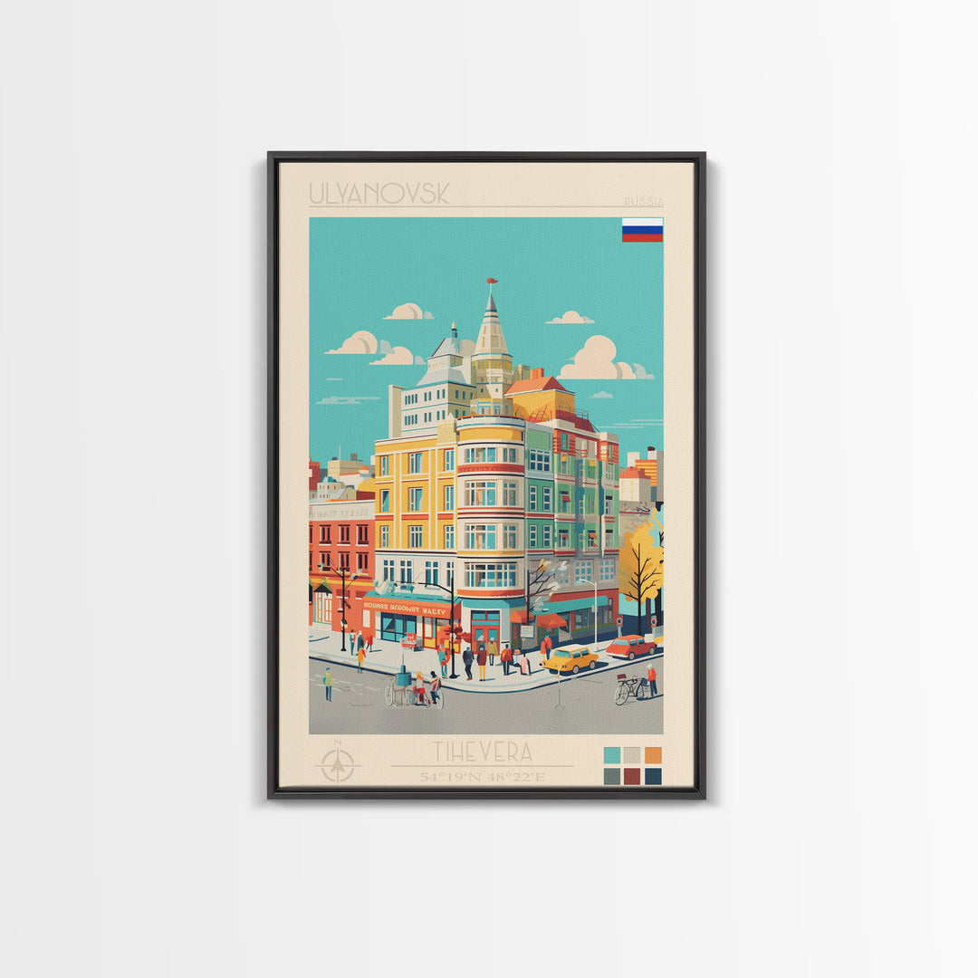 Ulyanovsk Russia Travel Poster Framed Canvas Print, Midcentury Modern Art, Pop Art Wall Decor, Living Room Art, Scenic Wall Art