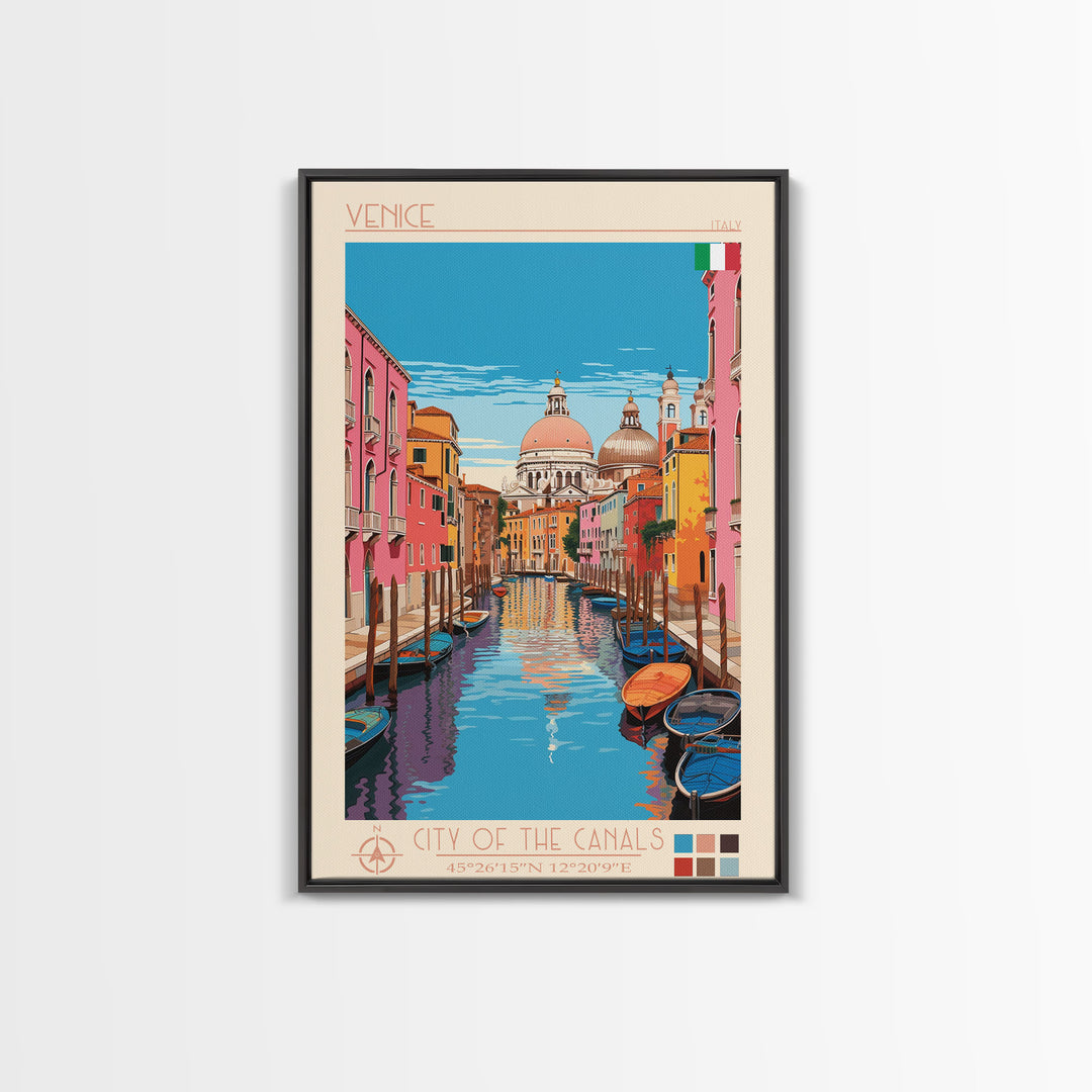 Venice Italy Travel Poster Framed Canvas Print, Midcentury Modern Art, Pop Art Wall Decor, Living Room Art, Vacation Gift