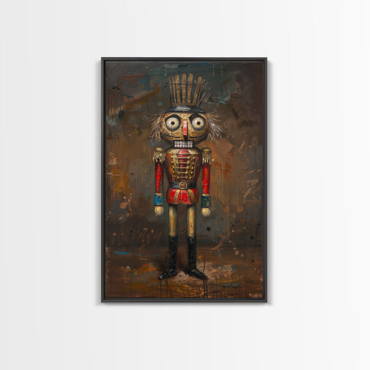 This Nutcracker has seen some things, framed canvas print, halloween decor, spooky season