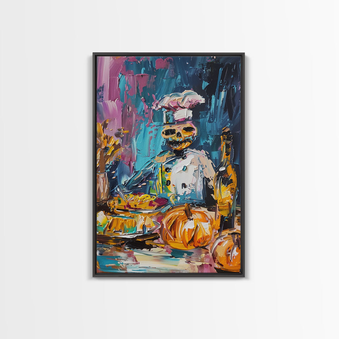 Skeleton Chef Cooking in a Colorful Kitchen - Halloween Skeleton Art - Fun Chef Skeleton Print - Spooky Cooking Skeleton Decor