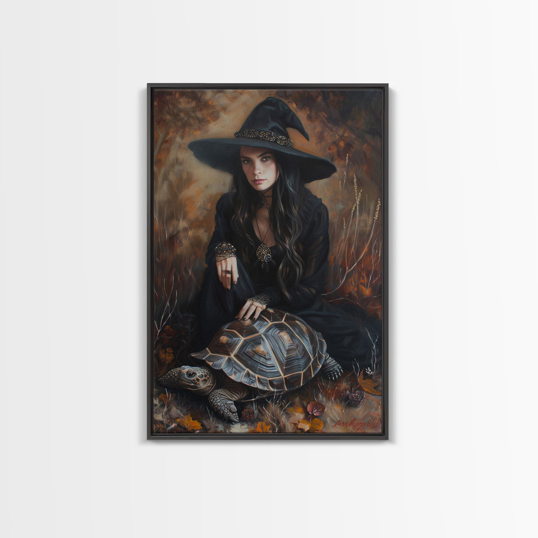 Witch with Mystical Elements - Halloween Art, Gothic Art, Spooky Decor, Dark Magic Art, Bewitching Portrait, Framed Canvas Print