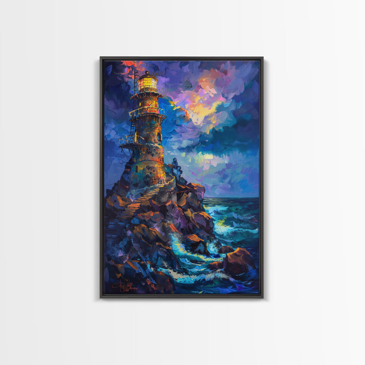 Stormy Lighthouse, Halloween Art Print, Spooky Home Decor, Framed Canvas Print, Creepy Art, Halloween Wall Decor, Seasonal Wall Art