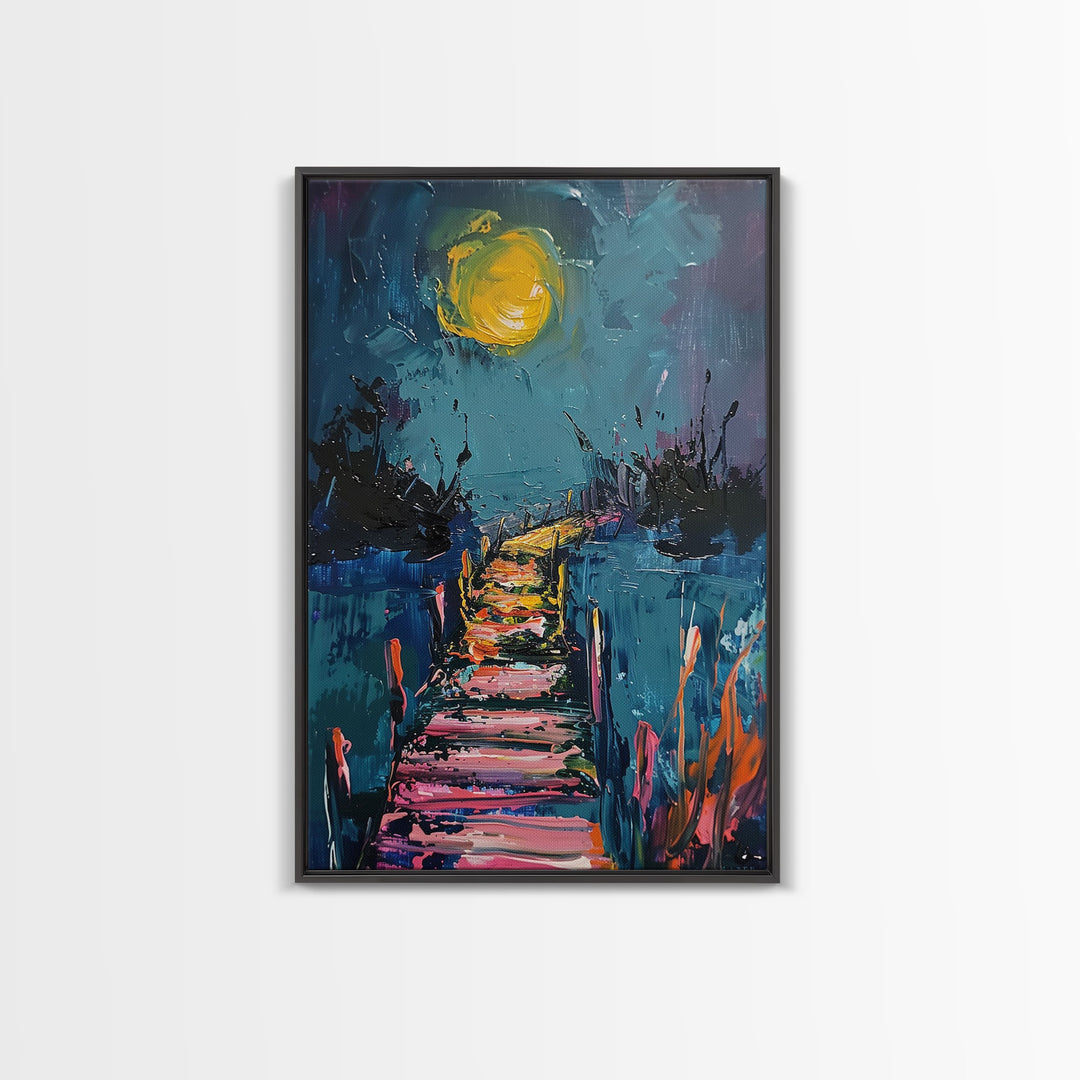 The Hauntd Dock, Cottage Core Halloween Mashup Framed Canvas Print, Spook Vibes Wall Art, Halloween Decor, Home Decor Wall Art