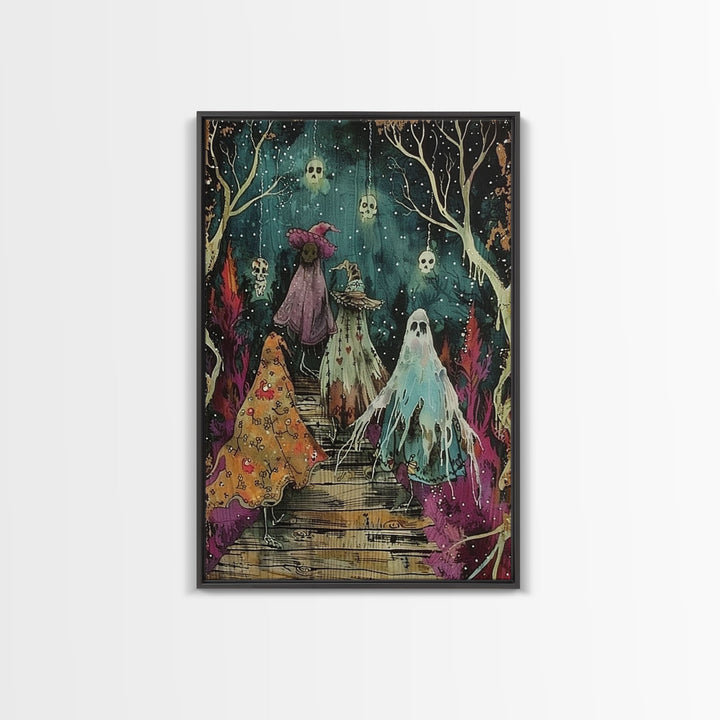 Spooky Trick Or Treaters Halloween Decor Framed Canvas Print, Cottage Core Mashup, Halloween Props, Spooky Vibes, Spooky Season Art