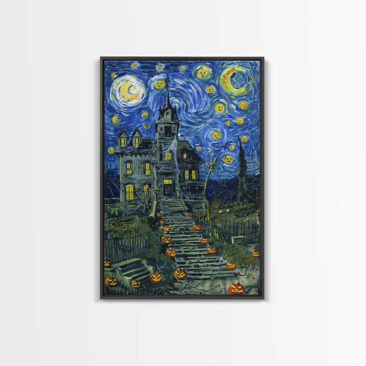 Starry Night Inspired Haunted Cemetary, Halloween Decor / Hallowen Wall Art / Halloween Props