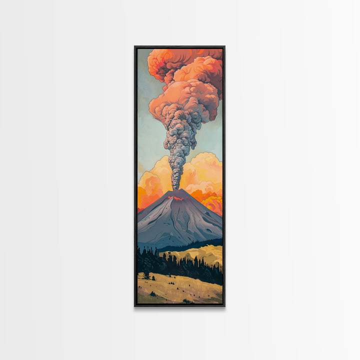 Colorful Volcano Eruption Printed on Framed Canvas, Vertical Landscape Art Print, Mountain Wall Art, 3D Canvas Art, Vertical Office Art