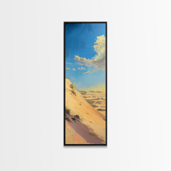 Vertical Canvas Painting of Sand Dunes in Desert Landscape, Framed Oversized Wall Art on Canvas, Tall and Narrow Living Room Wall Art