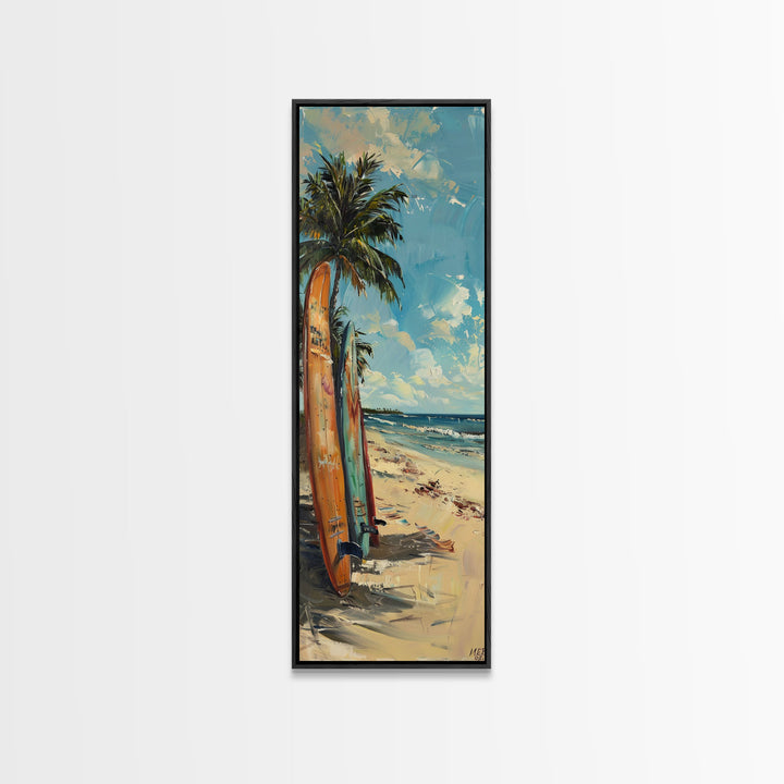 Tall and Narrow Coastal Art Print Framed on Canvas, Surf Art, Beach Landscape Wall Art, Beach House Wall Art, Textured Wall Art for Office