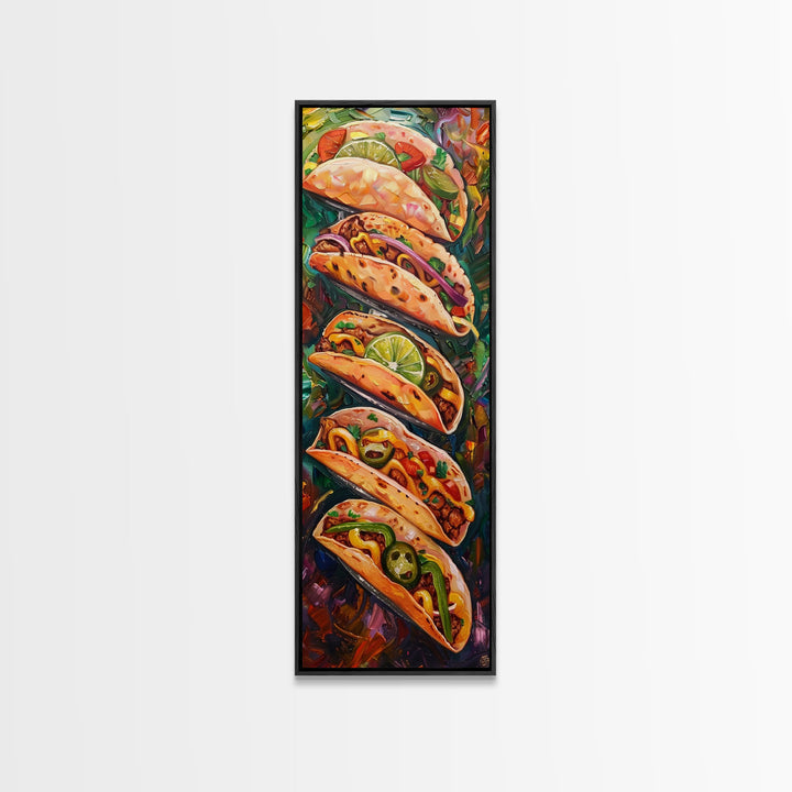 Taco Painting Framed and Printed on Canvas, Colorful Kitchen Wall Art, Mexican Inspired Food Art, Large Narrow Wall Art, Kitchen Decor