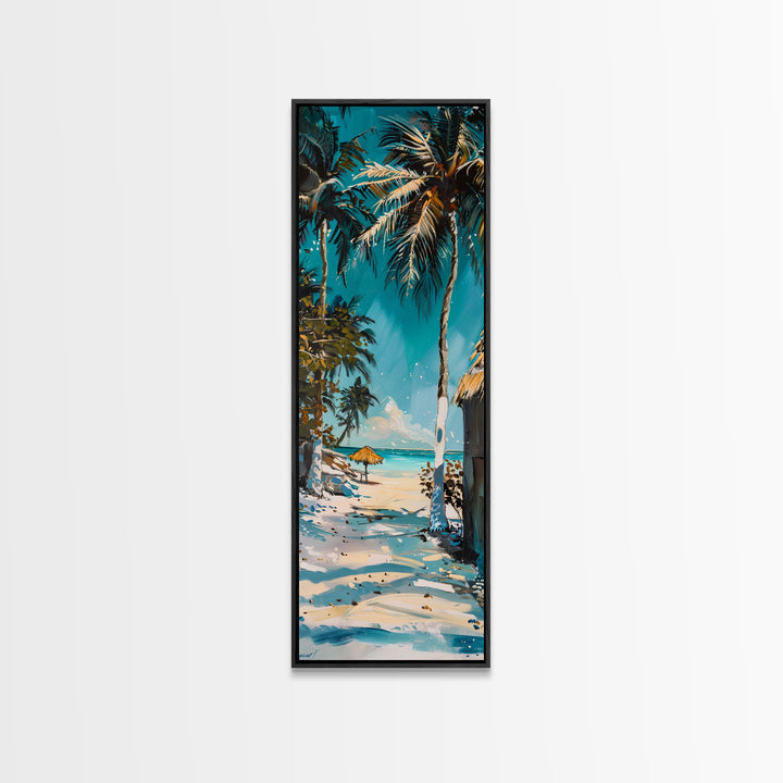 Beach Landscape Painted Canvas Art, Coastal Wall Art Print, Gallery Wall Art for Beach House, Oversized Vertical Wall Art for Living Room