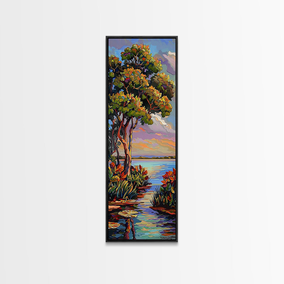 Printed Water Landscape Canvas Painting Framed, Coastal Painting for Beach House, Tall and Narrow Living Room Art Print, Contemporary Art