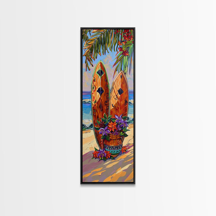 Vertical Coastal Art Print for Beach House, Tropical Beach Art Framed and Printed on Canvas, Wall Art for Living Room, Acrylic Painting