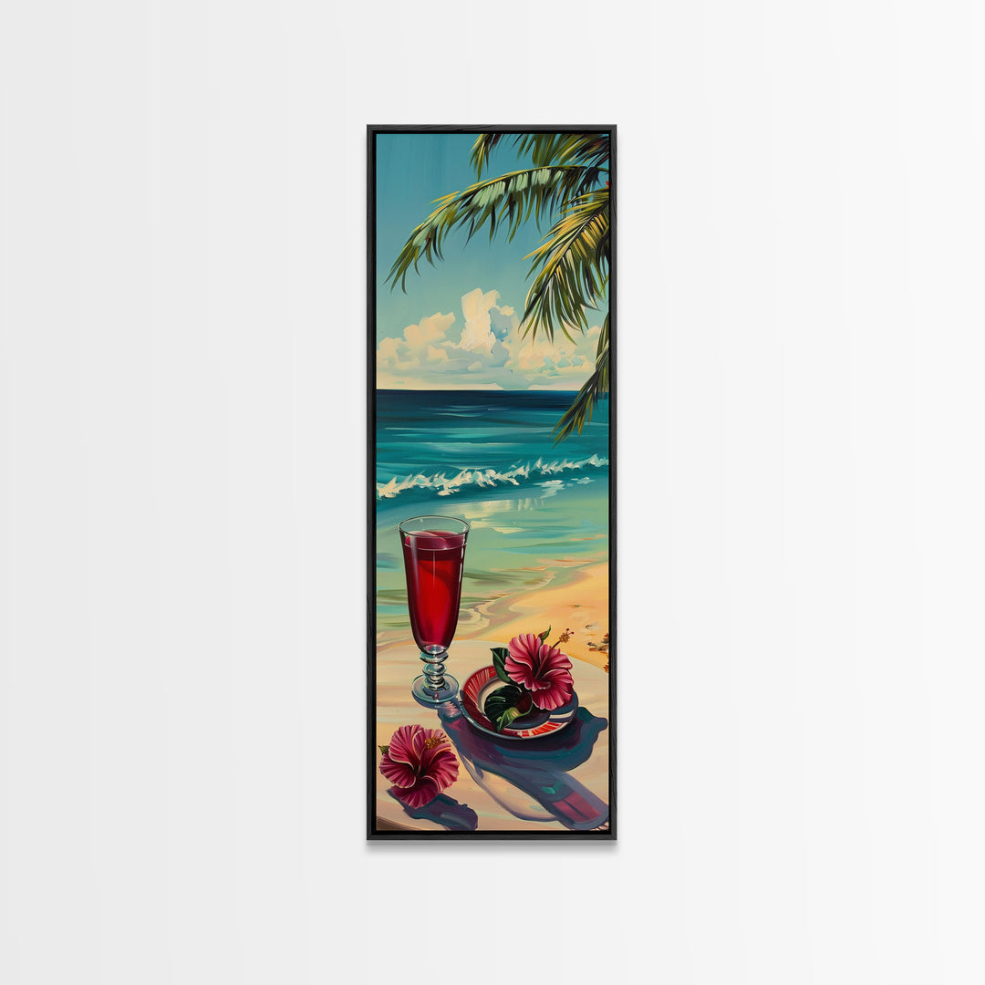 Tropical Landscape Coastal Art Canvas Framed, Beach Art for Living Room, Oversized Wall Art for Living Room, Tall and Narrow Wall Art