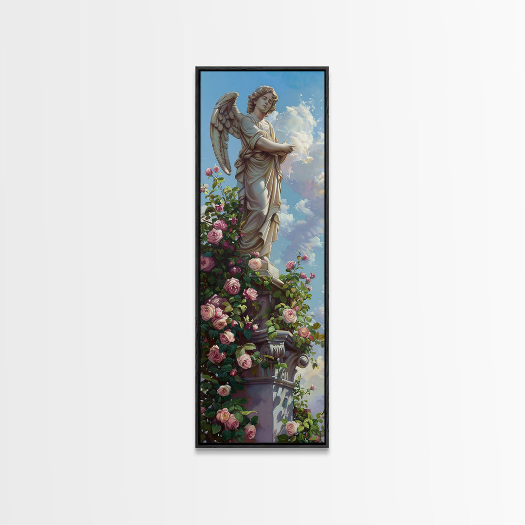 Floral Angel Canvas Art Print Framed, Botanical Wall Art, Modern Botanical Still Life Art, Oversized Canvas Painting for Bedroom or Office