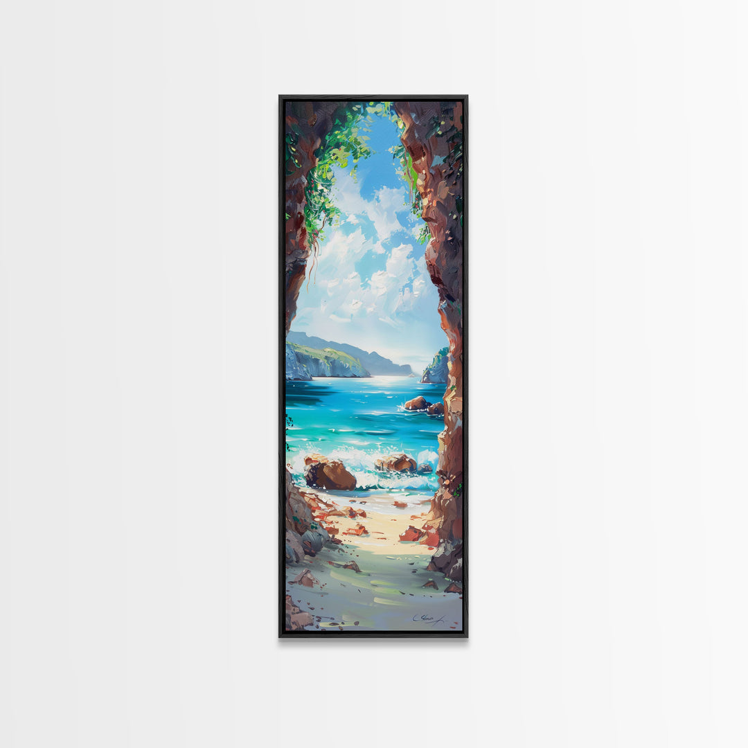 Oversized Vertical Beach Coast Wall Printed Framed, Canvas Coastal Art, Tropical Wall Art Print, Contemporary Art for Office, Gift for Her