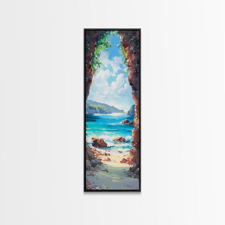 Oversized Vertical Beach Coast Wall Printed Framed, Canvas Coastal Art, Tropical Wall Art Print, Contemporary Art for Office, Gift for Her