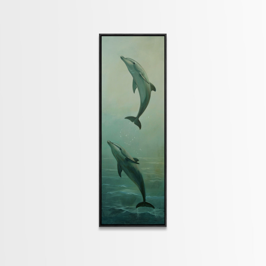 Underwater Dolphin Printed Canvas Art Framed, Ocean Art Print, Coastal Art Print Framed, Dolphin Painting, Modern Wall Art for Office