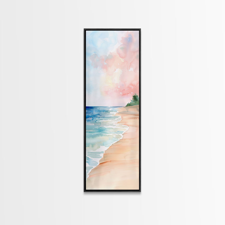 Soft Beach Pastel Scene - Framed Canvas Print, Farmhouse Art, Boho Art, Skinny Art, Tall Art, Living Room Decor, Coastal Wall Art for Home Decor