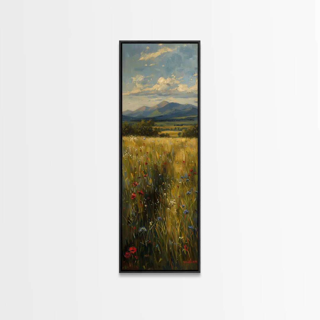 Wheat Fields At Sunset Framed Canvas Print - Beautiful Wall Art - Skinny Art - Tall Art - Statement Piece - Living Room Decor