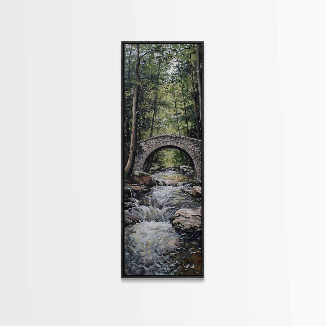 The Autumn Bridge, Framed Canvas print, New England Landscape Painting Print, Wall Art, Home Decor