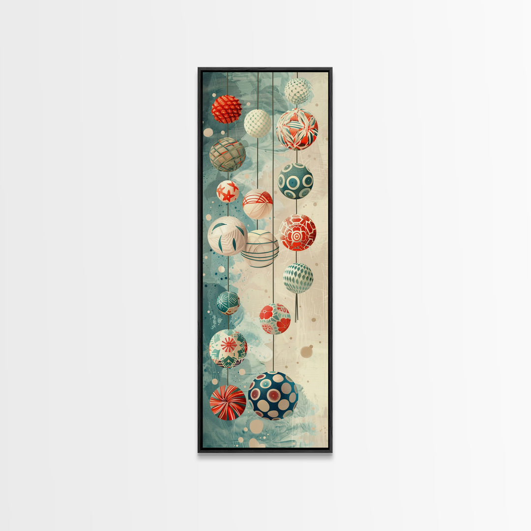 Skinny Art, Japanese Style Art, Hanging Lanterns Wood Block Print Framed Canvas Print Tall Art Ukiyo-e Art