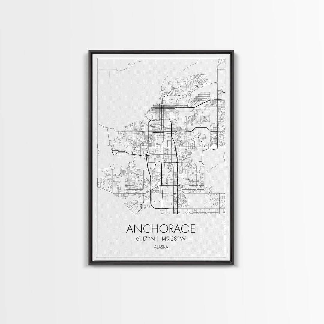 Anchorage Street Map, Alaska Map, City Map Wall Décor, Adventure Wall Art, Minimalist, Modern Art, Wall Art, Canvas Print, Canvas Wall Art