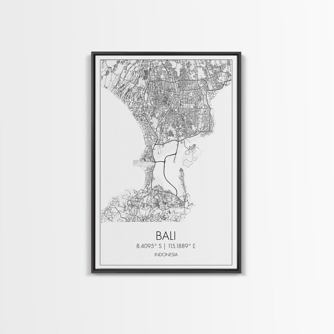 Bali Street Map, Indonesia Map, Asian City Wall Art, Travel Gift, Living Room Art, Minimalist Art, Wall Art, Canvas Print, Canvas Wall Art