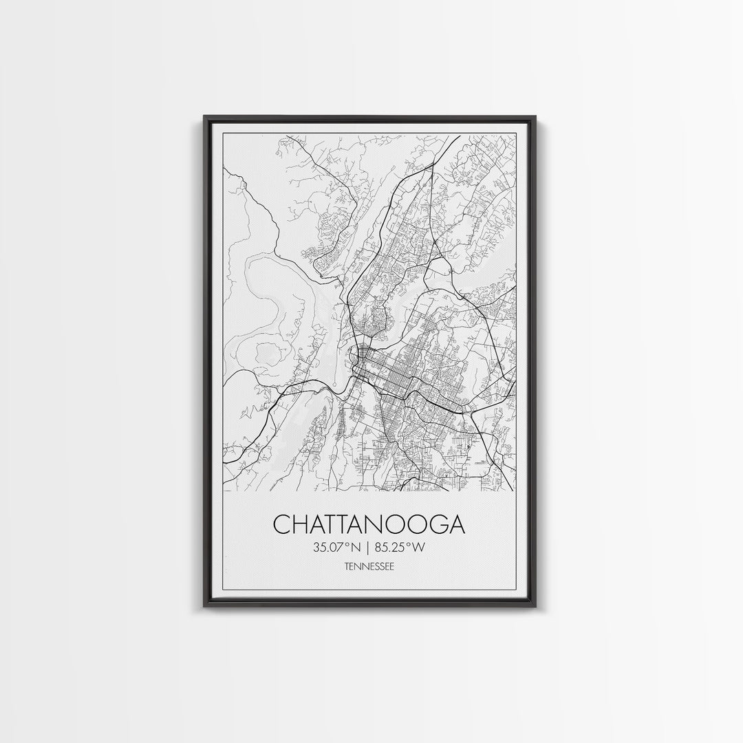 Chattanooga Street Map, Tennessee Map, City Map Art, Modern Art, Wall Art, Canvas Print, Canvas Wall Art, Office Wall Art, Travelling Gifts