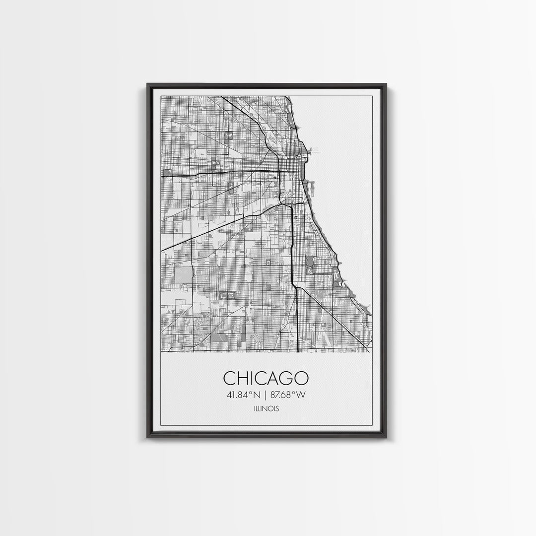 Chicago Street Map, Illinois Map, City Map Art, Modern Art, Wall Art, Canvas Print, Canvas Wall Art, Travel Wall Décor, Unique Wall Art