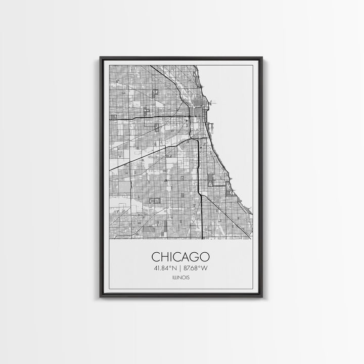 Chicago Street Map, Illinois Map, City Map Art, Modern Art, Wall Art, Canvas Print, Canvas Wall Art, Travel Wall Décor, Unique Wall Art