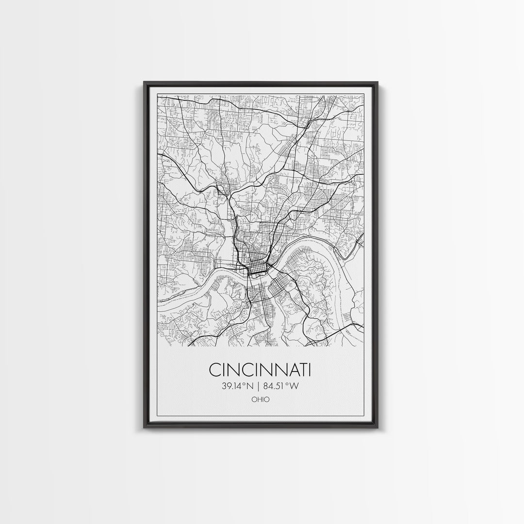 Cincinnati Street Map, Ohio Map, City Map Art, Minimalist Art, Wall Art, Canvas Print, Canvas Wall Art, Travel Wall Décor, Gift For Her