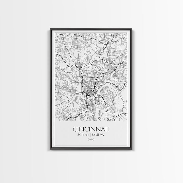 Cincinnati Street Map, Ohio Map, City Map Art, Minimalist Art, Wall Art, Canvas Print, Canvas Wall Art, Travel Wall Décor, Gift For Her