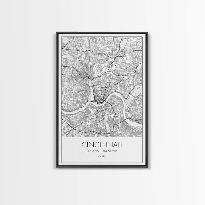 Cincinnati Street Map, Ohio Map, City Map Art, Minimalist Art, Wall Art, Canvas Print, Canvas Wall Art, Travel Wall Art, Birthday Gift