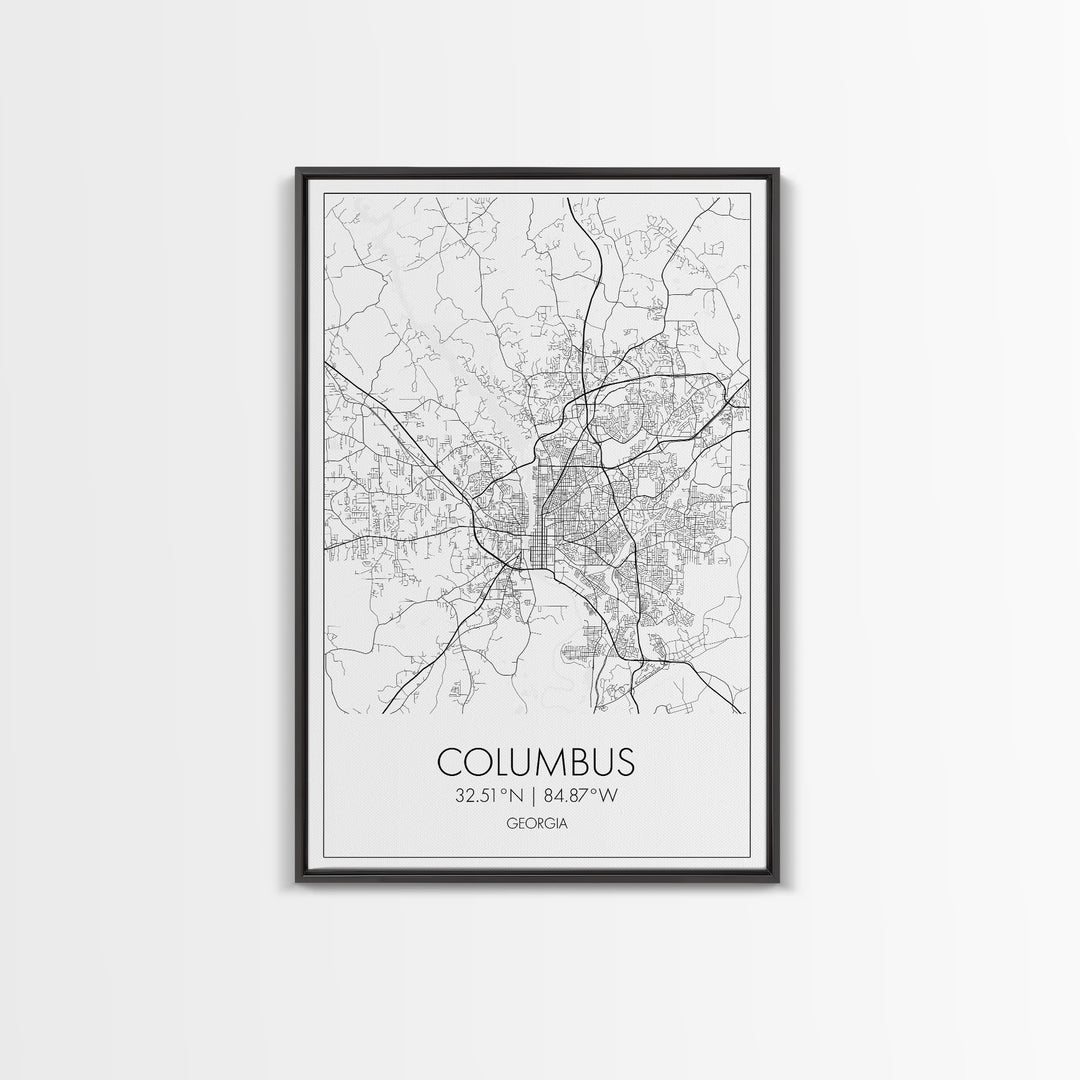 Columbus Street Map, Georgia Map, City Map Art, Minimalist Art, Wall Art, Canvas Print, Canvas Wall Art, City Wall Art, Travel Wall Print