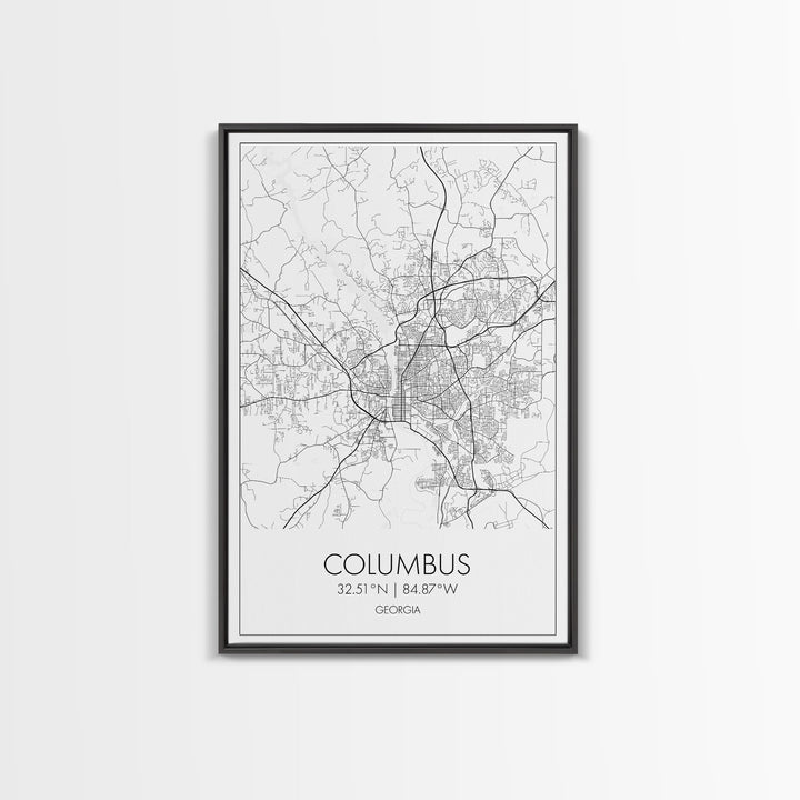 Columbus Street Map, Georgia Map, City Map Art, Minimalist Art, Wall Art, Canvas Print, Canvas Wall Art, City Wall Art, Travel Wall Print