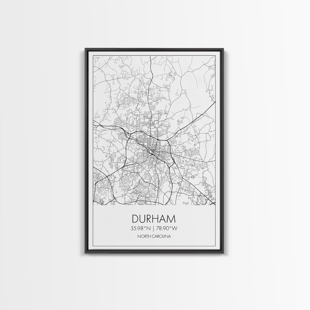 Durham Street Map, North Carolina Map, City Map Art, Minimalist Art, Wall Art, Canvas Print, Traveler Gift, Travel Wall Décor