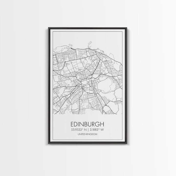 Edinburgh Street Map, United Kingdom Map, Europe City Map Art, Minimalist Art, Wall Art, Canvas Print, Travel Décor, Living Room Wall Art,