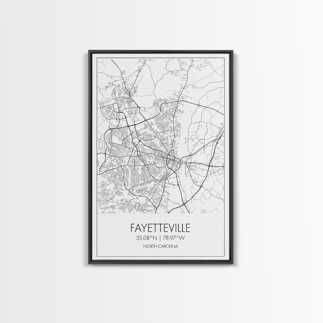 Fayetteville Street Map, North Carolina Map, City Map Art, Minimalist Art, Wall Art, Canvas Print, Travel Wall Print, Wanderlust Gift