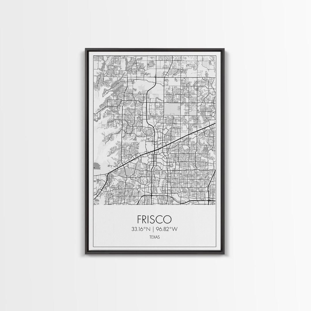 Frisco Street Map, Texas Map, City Map Art, Minimalist Art, Wall Art, Canvas Print, Black And White Art, Office Wall Art, Aviation Gift