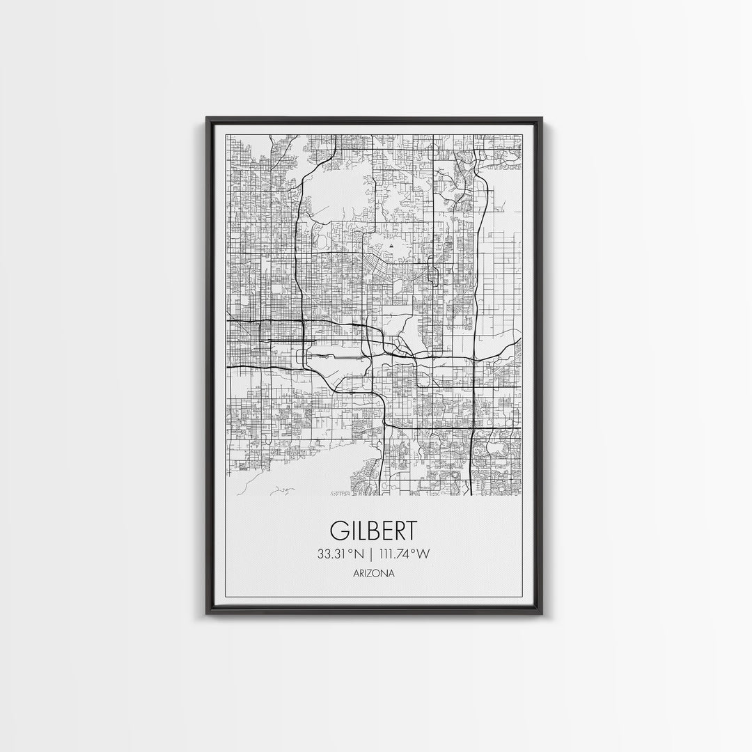 Gilbert Street Map, Arizona Map, City Map Art, Minimalist Art, Wall Art, Canvas Print, Black And White Map, Man Cave Art, Travel Wall Art