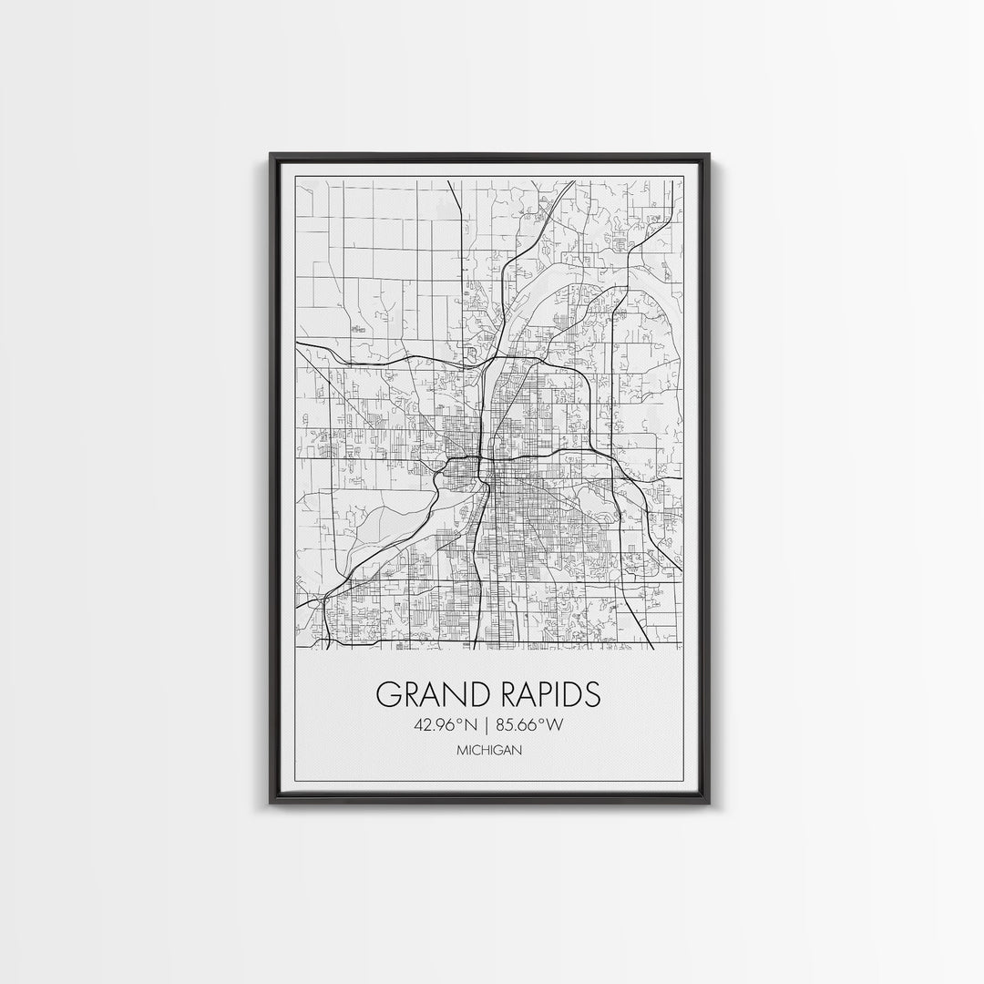 Grand Rapids Street Map, Michigan Map, City Map Art, Minimalist Art, Wall Art, Canvas Print, Black And White, Travel Art, Office Wall Art