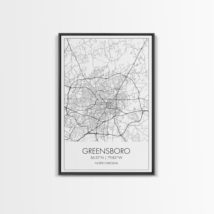 Greensboro Street Map, North Carolina Map, City Map Art, Minimalist Art, Wall Art, Canvas Print, Black And White, Unique Art, Traveler Gift